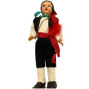Vintage Eros Italy Folk Costume Doll Red Scarf & Sash Black Shorts 9"
